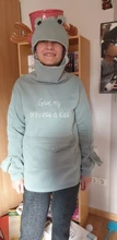 Sudadera con capucha de rana para mujer, ropa de calle Kawaii Harajuku gruesa con letras bordadas, de terciopelo, de gran tamaño, para Navidad