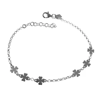 

Bracelet 925 Sterling silver m rolo chain 17cm. Side strips four leaf clover smooth clasp