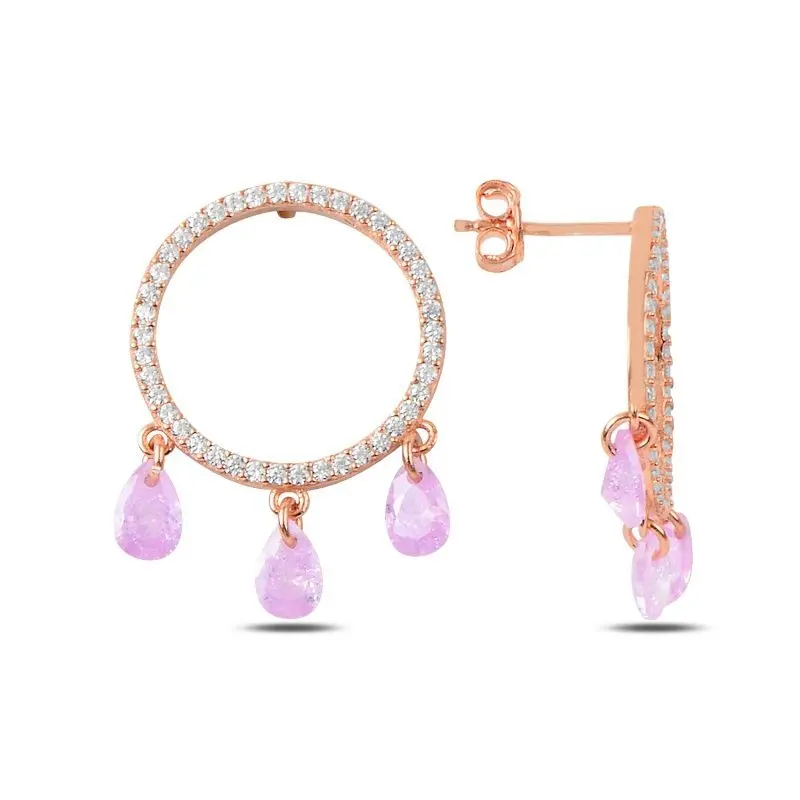 

Angemiel 925 Silver Zircon Stone Dangle Studded Earrings-Rose Gold Plated