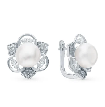 

Silver earrings with cubic zirconia and pearls cultured sunlight sample 925