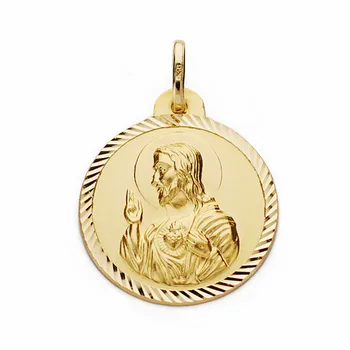 

Medal 18k Gold Heart of Jesus 22mm. Fence carved [AA2505]
