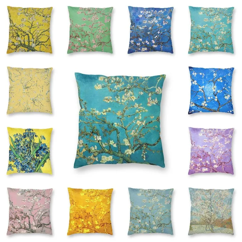 

Vincent Van Gogh Blossoming Almond Tree Cushion Covers Flowers Painting Velvet Cute Pillows Decoration Salon