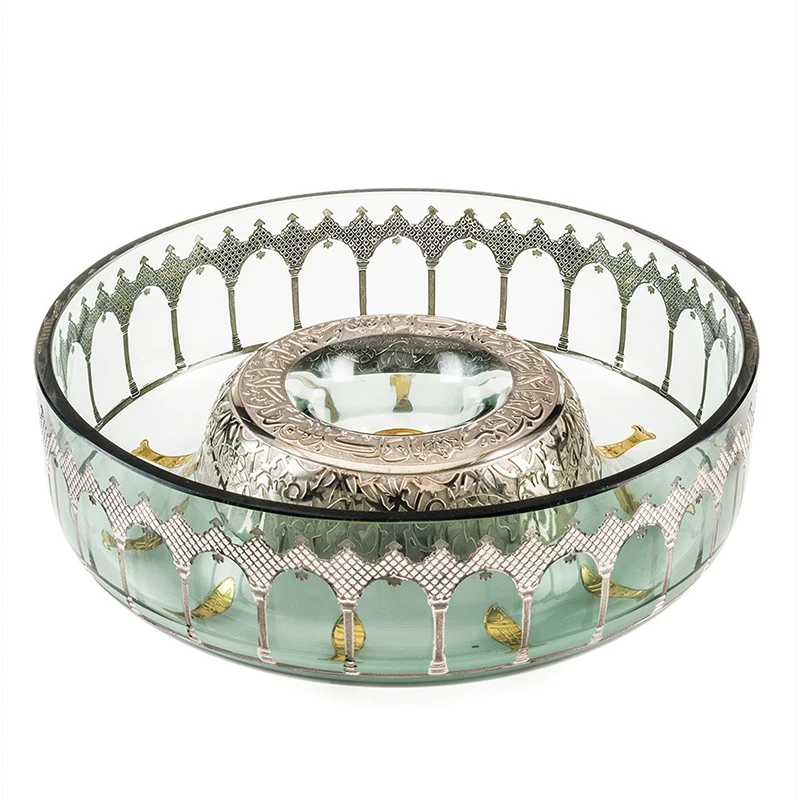 

Handmade Bowl with Fish Special Design Glass Vessel Gilt Gold Bronze Pattern Artwork on the Glass Limited Edition