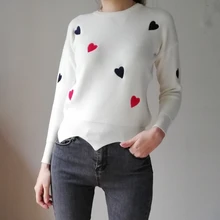 Suéter para mujer de punto con cuello redondo bordado, jerséis punteados, Top para mujer 2019