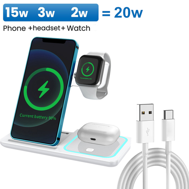 in 1 Wireless Charger 20W Foldable Wireless Charger Station for Airpods Pro Apple Watch iPhone 13 Pro max 12 11 8 Plus Samsung