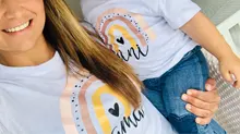 Camiseta a juego con estampado de Arco Iris para madre e hija, camiseta de manga corta con apariencia familiar, ropa de madre e hija, 1 unidad