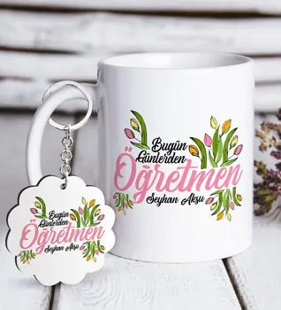 

Personalized Day Today Teacher White Mug and Keychain Gift Seti-1