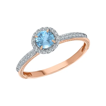 

Gold ring with Topaz and diamonds sunlight sample 585