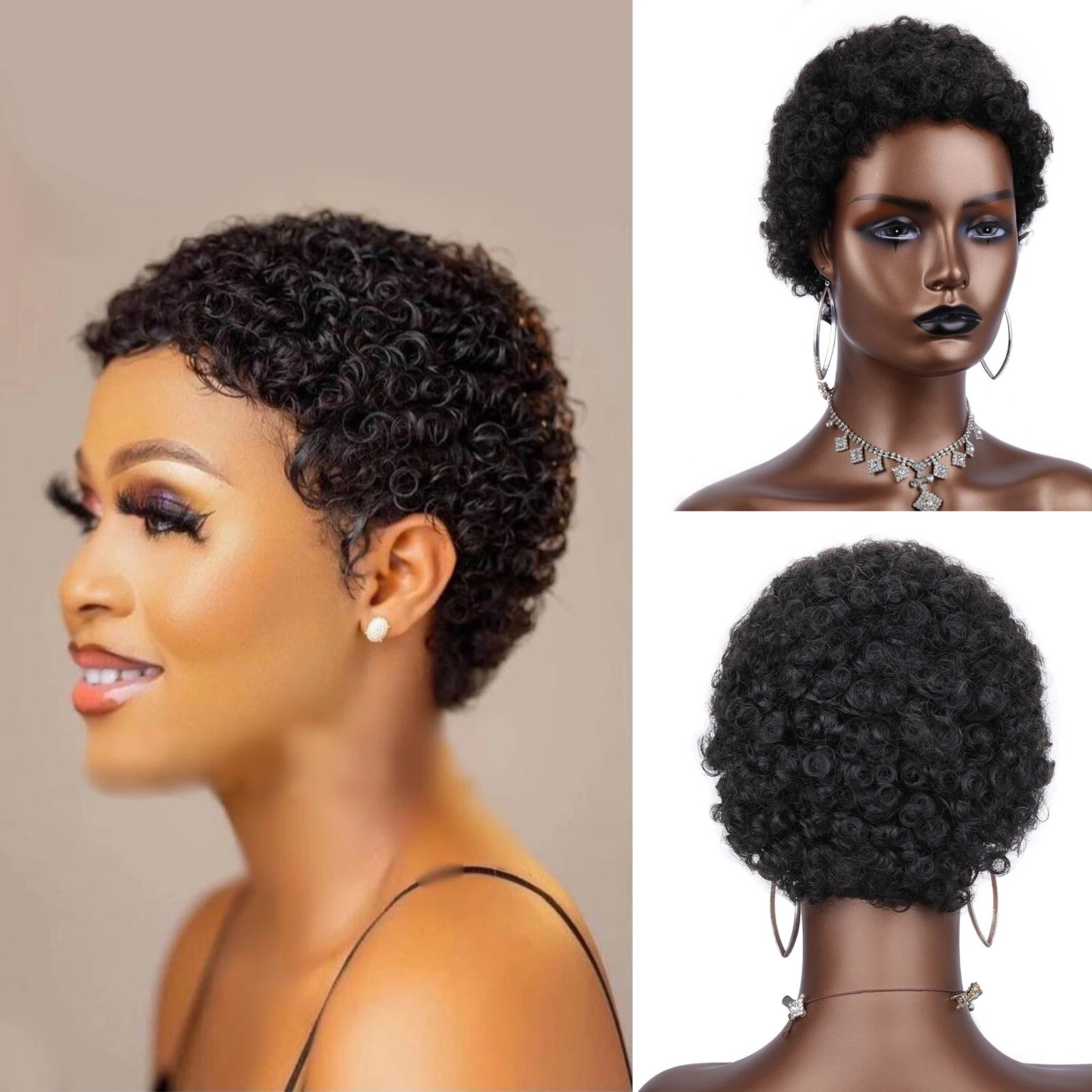 Human Hair Kinky Afro Curl Lace Wigs | Short Curly Wigs Human Hair Pixie -  Short Afro - Aliexpress