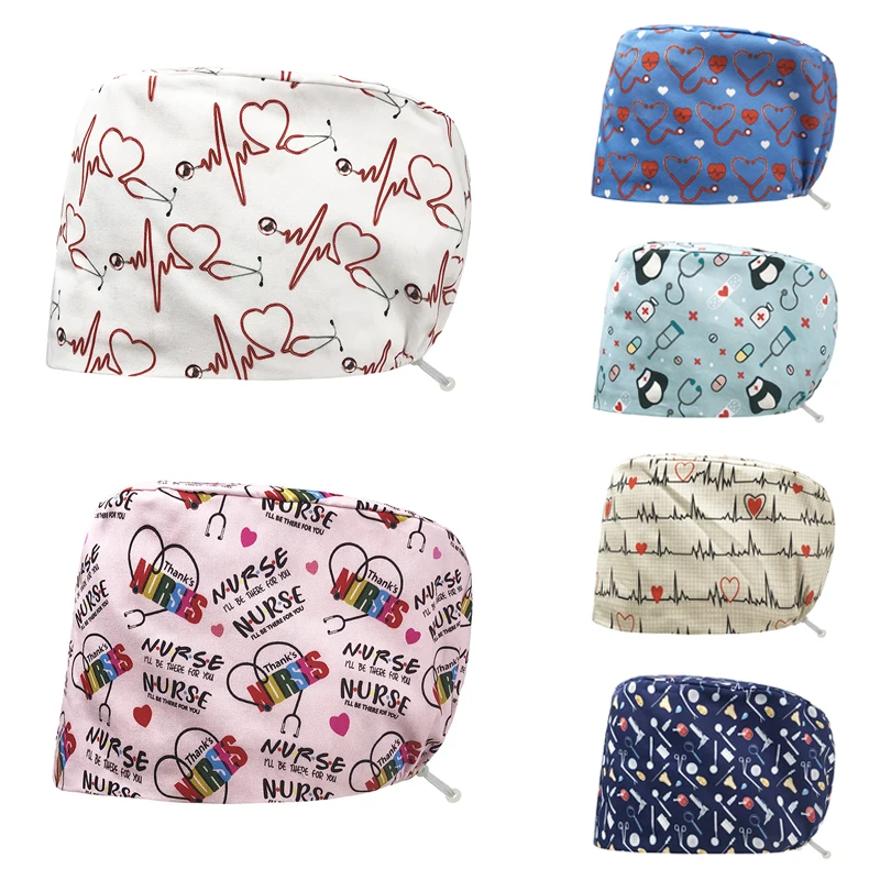

1PC Unisex Cartoons Scrub Cap Adjustable Elastic Printing Hat Dental Stomatological Hospital Doctor Nurse Accessories