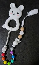 LOFCA mordedor de silicona madera cuentas libre de BPA bebé DIY collar de dentición juguete de dibujos animados Koala mapache cadena con Clip para chupete