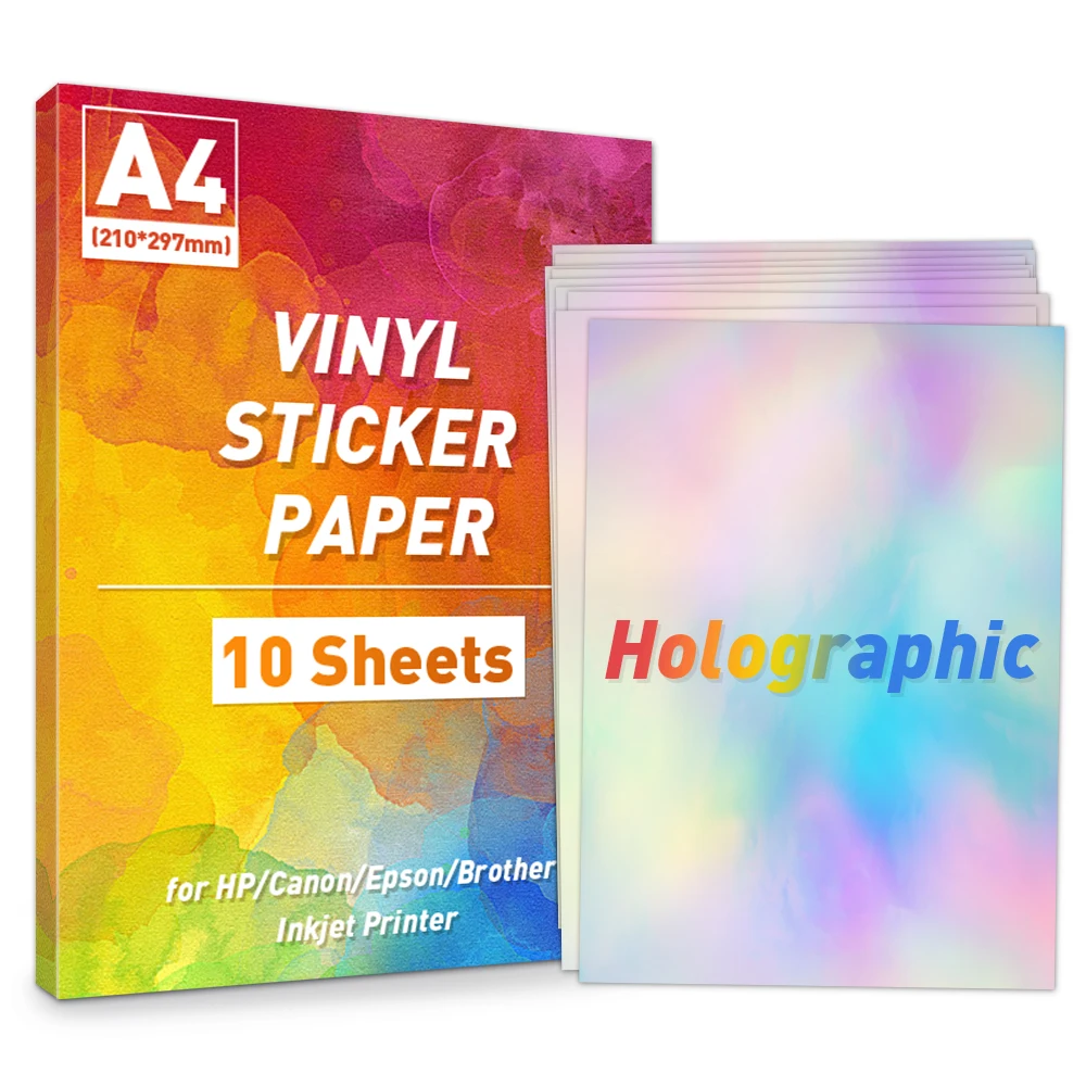 24 Sheets Vinyl Printable Sticker Paper A4 Size (8.25" X 11.7") Glossy White Holographic Sticker Paper Self-Adhesive Waterproof Dries Quickly For Inkjet/Laser Printer - View #12