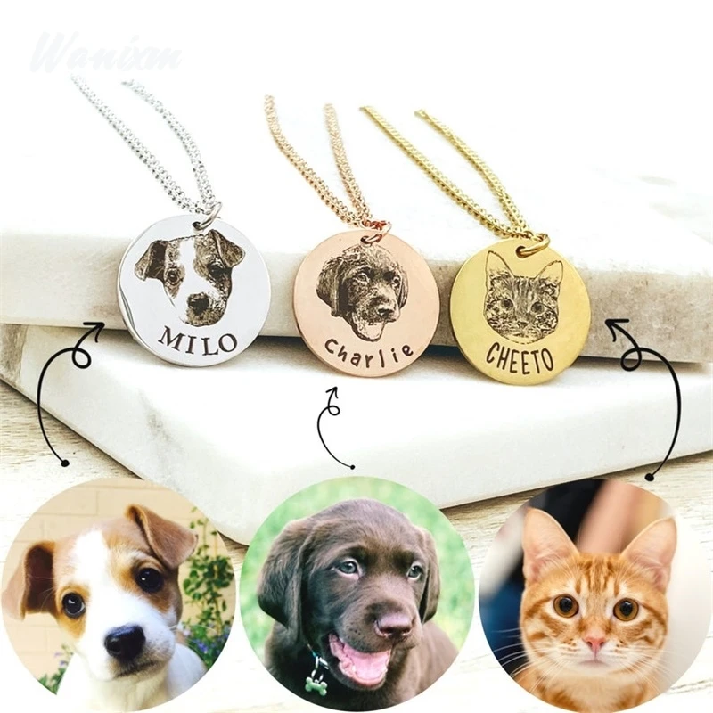 Custom Pet Portrait Engraved Necklace for Pet Owners Gifts – IMEETY