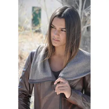 

Leather jacket with wool hood