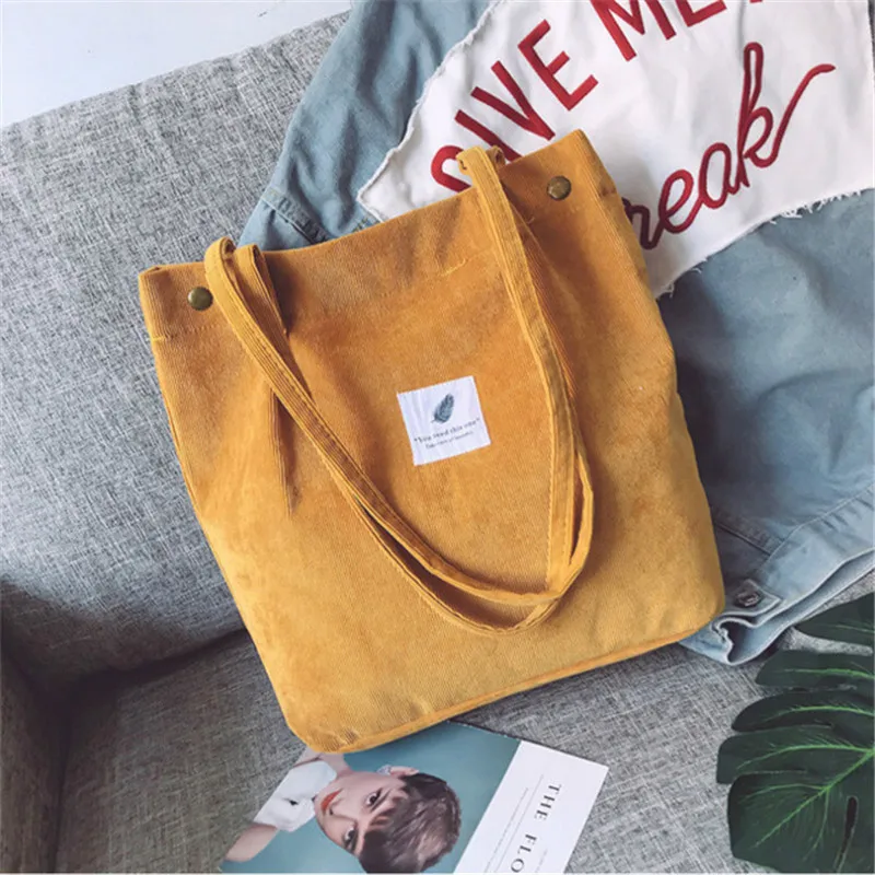 Women Corduroy Shopping Bag Female Canvas Cloth Shoulder Bag Environmental Storage Handbag Reusable Foldable Eco Grocery Totes