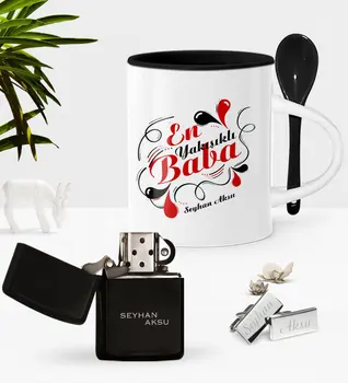 

Personalized Top Handsome Dad With Spoon Cup Cigarette Lighter Cufflink Set