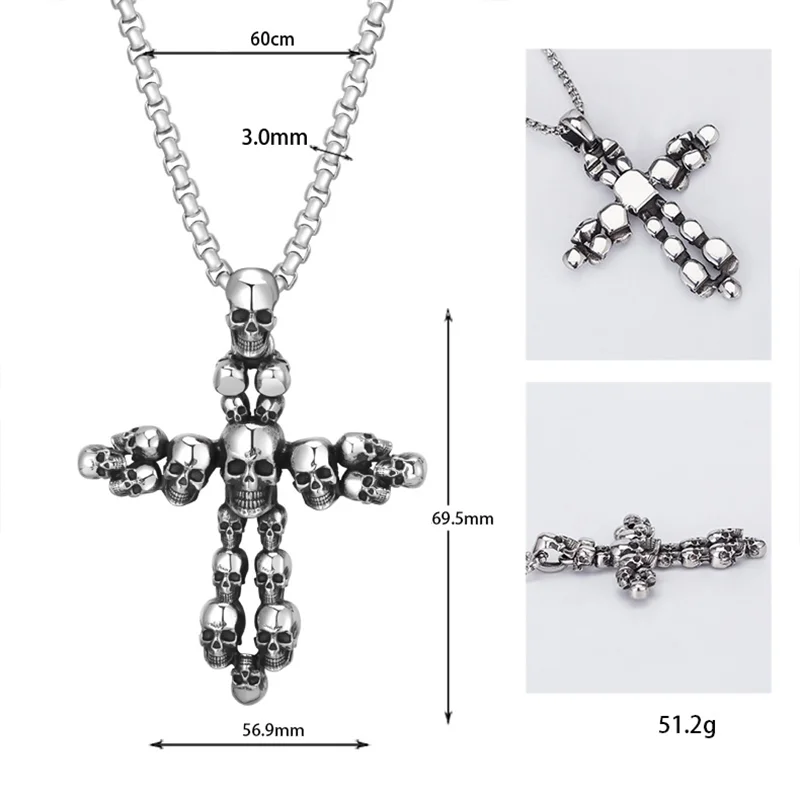 High Quality Cross Skull Stainless Steel Pendant Necklace For Men Gold Silver Color Gothic Male Jewelry Accessories Gift Party