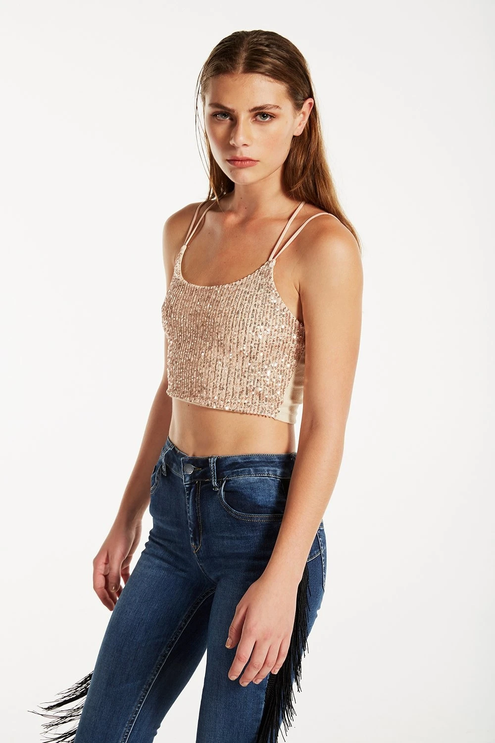 Pink GREYMODA майка Женская эластичная с блестками сексуальные вечерние топы Женская мода уличная одежда кроп-топ современный дизайн один размер - Цвет: Pink