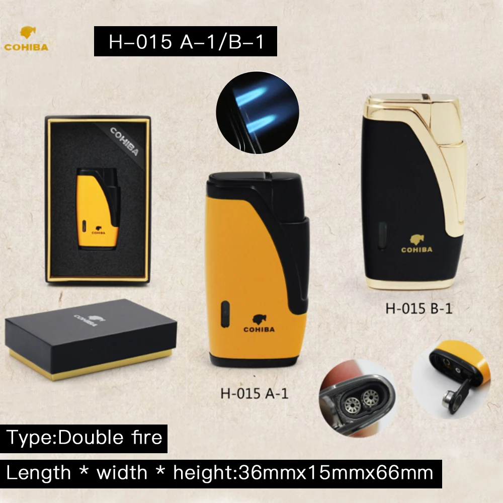 

Cohiba 2 color Metal Cigar Lighter With 2 Torch Double Jet Flame Windproof Lighter Butane Gas Cigarette lighter No Gas