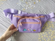 Mujer de dibujos animados lindo dinosaurio bordado Cintura amplia bolsa móvil Harajuku negro púrpura Banana Fanny Pack Bel Cantasi 186