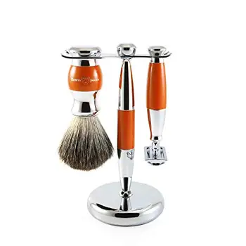 

Set 3 pcs Classic razor & Orange shaving brush and support Edwin Jagger