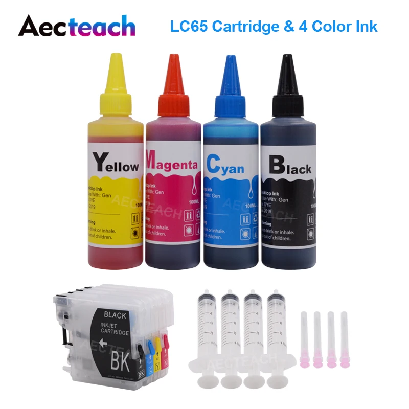 Aecteach LC65 XL чернилами картриджи для Brother LC 11 16 38 61 65 67 980 1100 MFC-250C 255CW 257CW J270W принтер+ 400 мл набор чернил