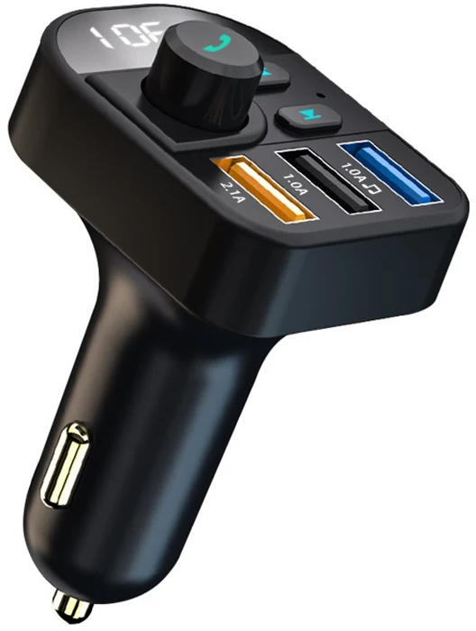 FM трансмиттер GSMIN C10 быстрая зарядка Quick Charge (1А USBx2 2.1А USBx1 BT 5.0) (Черный) | Автомобили
