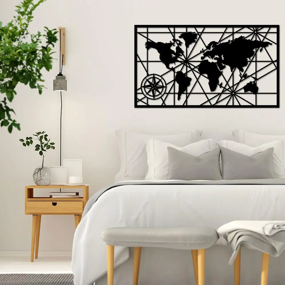Linewolart в рамке компас Металл карта мира