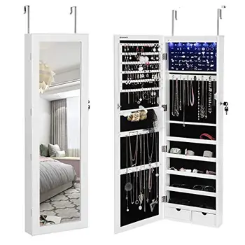 

LED jewelry cabinet lockable wall/door 2 drawers White JBC93W