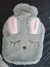 Bolsa de agua caliente con dibujos de conejos para invierno, bolsa de PVC tejida con cubierta suave y acogedor, calentador de manos reutilizable de calor caliente