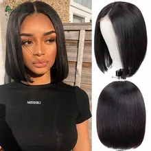 

Middle Free Part Bone Straight Bob Lace Frontal Closure Wigs Pre Plucked 10 To 16 Inches Non Remy Peruvian Hair Short Cheap Sale