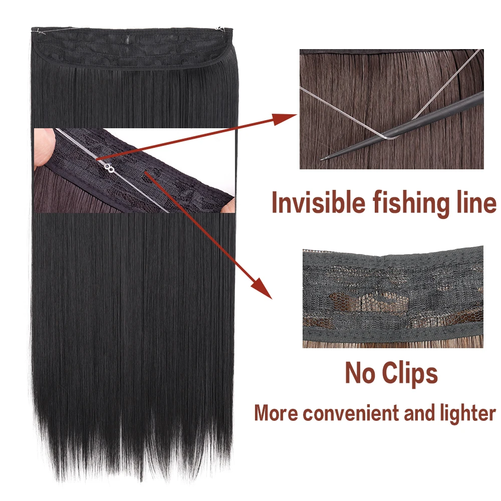 Synthetic No Clip Invisible Wire Hair Extensions Straight Natural Black Blonde One Piece False Hairpiece Halo Hair Extension