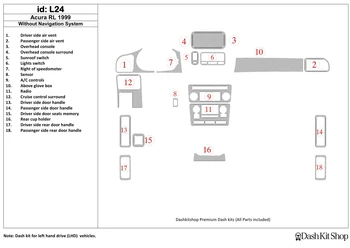 

Interior trim for Acura RL 3.5 1999-2004. Set L24.