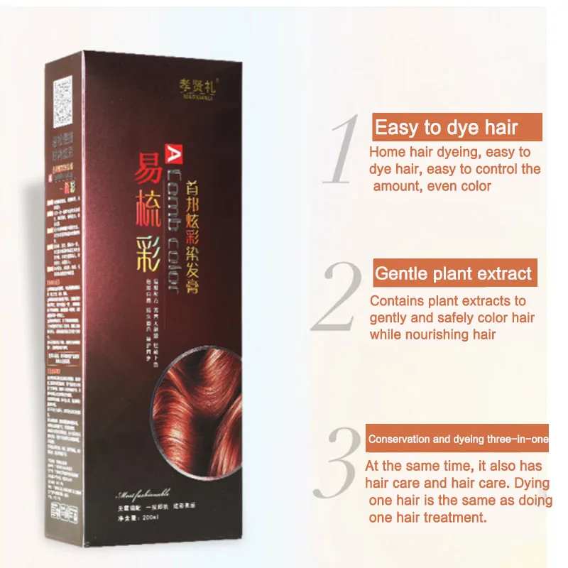 Tintura de Cabelo Coloração do Cabelo com Pente Cor do Cabelo Tintura Escova Natural Planta Essência Instantânea Shampoo Creme Capa Permanente 200ml 45 de cabelo instantânea shampoo cor do cabelo
