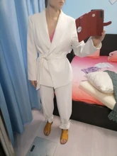 Blazer Leg-Pants Two-Piece-Set TWOTWINSTYLE Long-Sleeve White Wide Casual Women Female