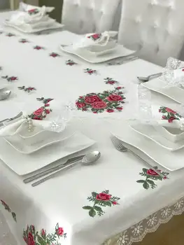 

Cross stitch Table Cloth Pack 8 Personality 18 Piece Four With Rose-Kırm