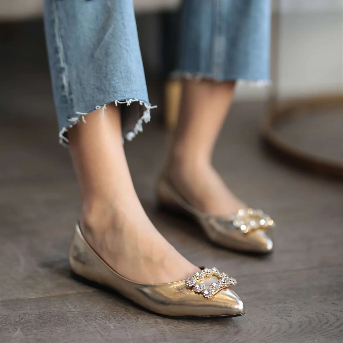 Shiva Gold Silver Colour Stone Buckle Women Shoes Babettes Flats Casual Spring 2020 New Fashion Oxford | Обувь