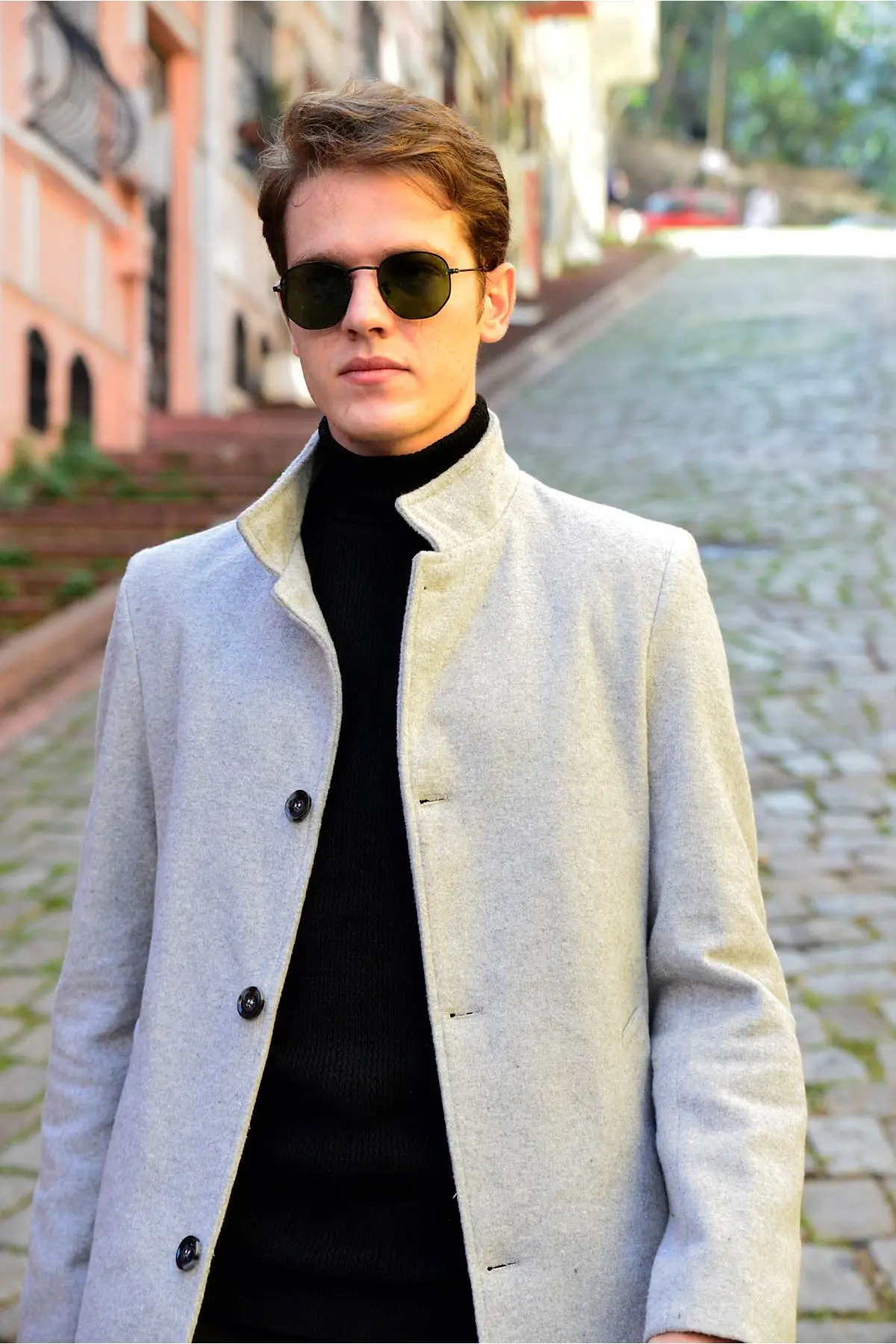 Men's Slope Collar Smoked Cachet Coat 2021 Autumn Winter Season Outerwear Young Style Double Pocket High Quality Front Buttoned