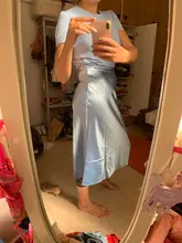 Mnealways18-falda de seda satinada para mujer, Falda larga de cintura alta, color púrpura, elegante, para oficina, Primavera, 2020