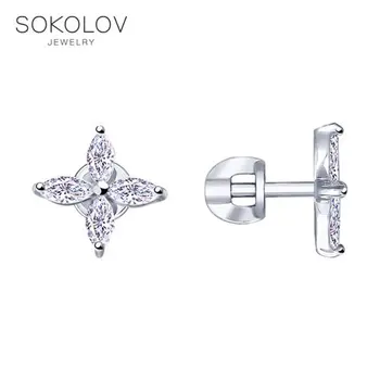 

Drop Earrings with stones SOKOLOV from silver with cubic zirkonia, fashion jewelry, 925, women's male, long earrings