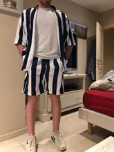 Shirt Shorts Striped-Sets Open-Stitch Streetwear INCERUN Breathable Casual Summer Men