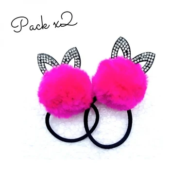 

Hair gum color fuchsia pack of 2X elastic pompom plush