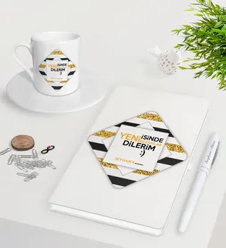 

Personalized New She Devotes The Success In White Notebook Pen Turkish coffee Cup Seti-7