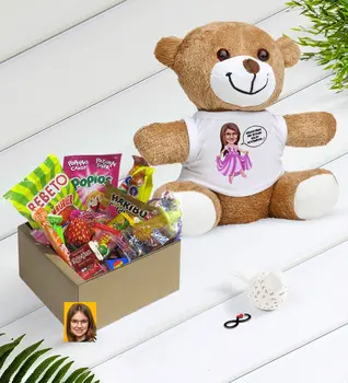 

Personalized Female Child Easy Grow Caricature Of Nostalgic Lezzetler Plush Teddy Bear Gift set-4