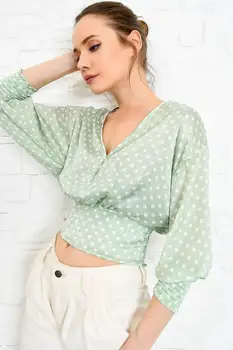

Trend Alacati Style Women Yellow V Neck Crop Woven Bluz ALC-020-041