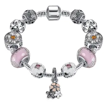 

Angemiel Triple Flower Figured Pink Murano Charm Bracelet