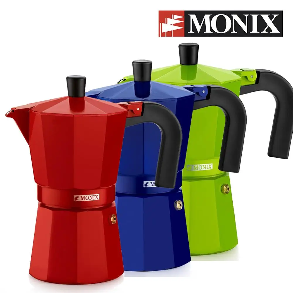 Monix Cafetera Italiana de Aluminio. Fresa, cobalto o Lima. De 3 a 9 tazas.  Apta para cocina de hornillo gas vitroceramica y eléctrica. Cafetera  expresso y moka|Cafeteras| - AliExpress