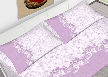 

Full Queen size cotton bed sheets design Susanna lilac pattern C.N.