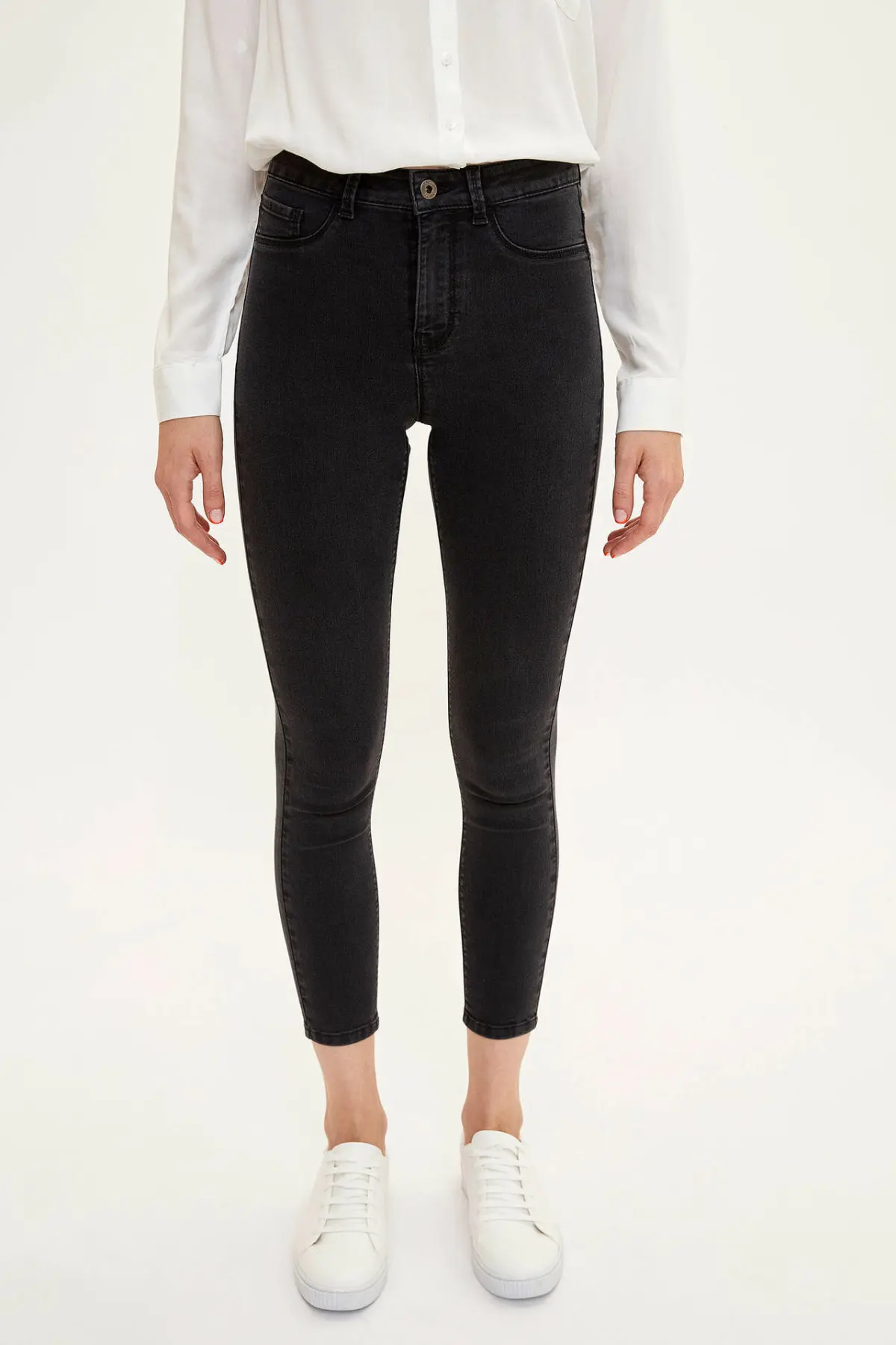 

DeFacto Black Blue Women Mid-waist Skinny Denim Jeans Simple Nine Minutes Trousers Stretch Pencil Pants Joker -L0598AZ19AU-L0598AZ19AU