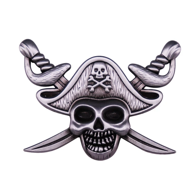 White Pirate Skull with Crossed Swords Emblem